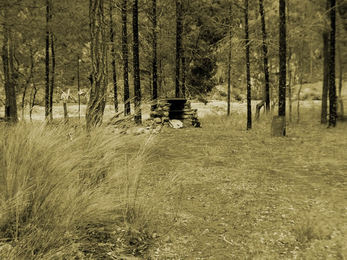The campsite at Bottle Bend complete with fire place